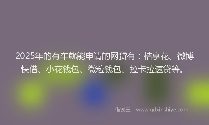 2025年的有车就能申请的网贷有：桔享花、微博快借、小花钱包、微粒钱包、拉卡拉速贷等。