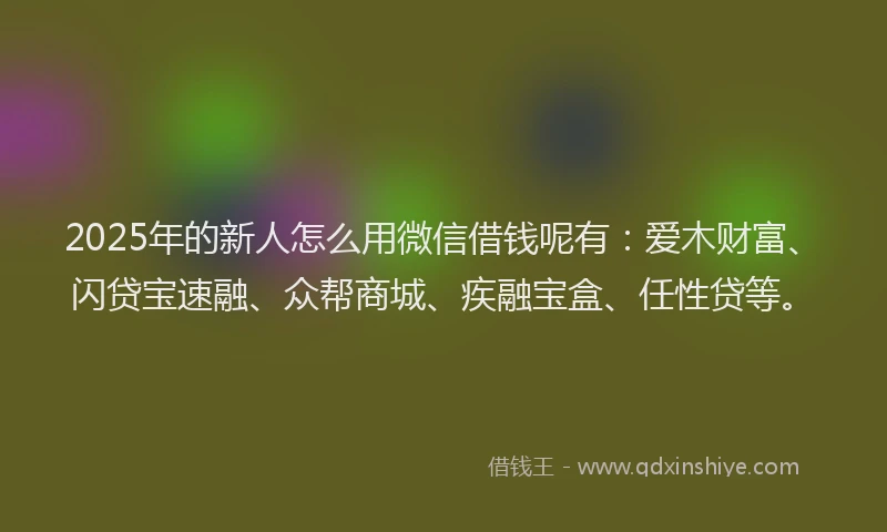 2025年的新人怎么用微信借钱呢有：爱木财富、闪贷宝速融、众帮商城、疾融宝盒、任性贷等。
