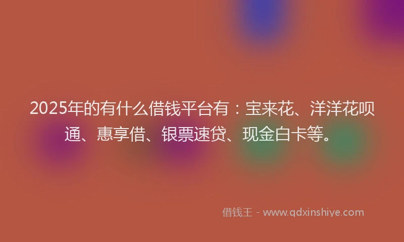 2025年的有什么借钱平台有：宝来花、洋洋花呗通、惠享借、银票速贷、现金白卡等。