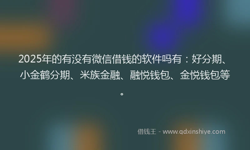 2025年的有没有微信借钱的软件吗有：好分期、小金鹤分期、米族金融、融悦钱包、金悦钱包等。