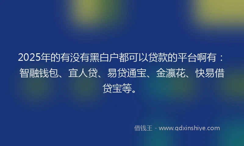 2025年的有没有黑白户都可以贷款的平台啊有：智融钱包、宜人贷、易贷通宝、金瀛花、快易借贷宝等。