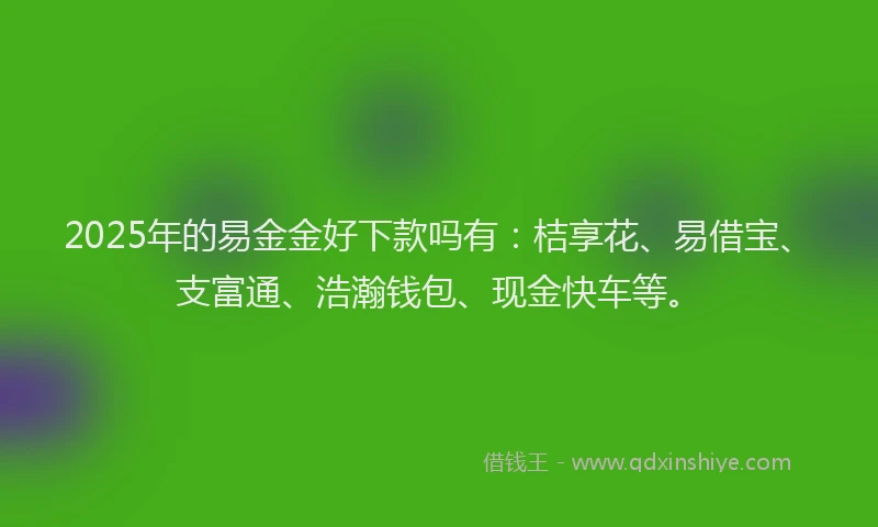 2025年的易金金好下款吗有：桔享花、易借宝、支富通、浩瀚钱包、现金快车等。