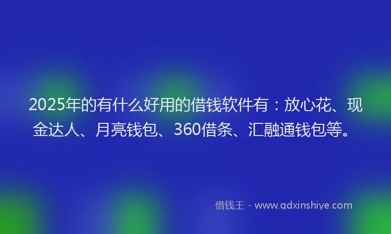 2025年的有什么好用的借钱软件有：放心花、现金达人、月亮钱包、360借条、汇融通钱包等。