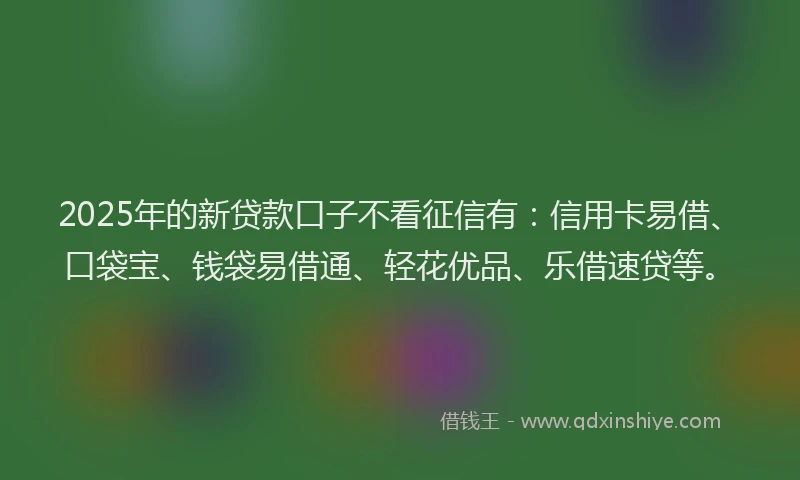 2025年的新贷款口子不看征信有：信用卡易借、口袋宝、钱袋易借通、轻花优品、乐借速贷等。