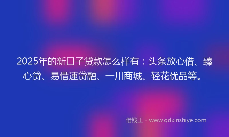 2025年的新口子贷款怎么样有：头条放心借、臻心贷、易借速贷融、一川商城、轻花优品等。