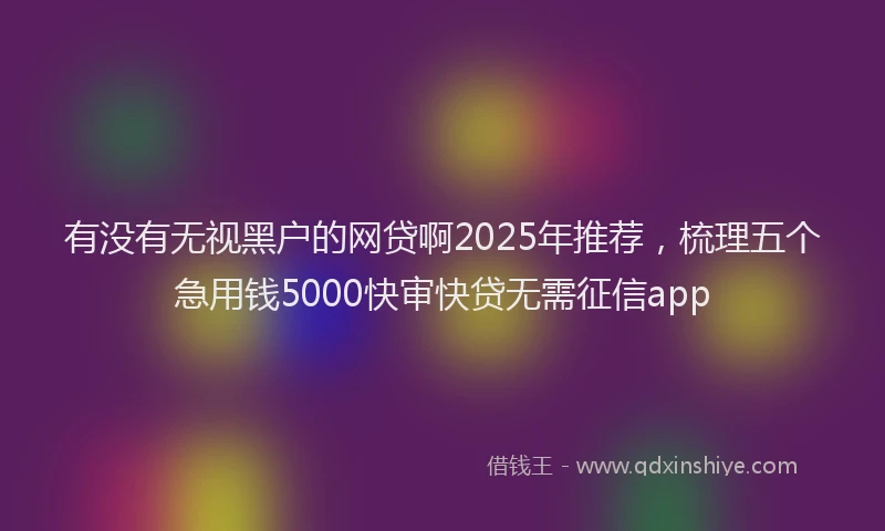 有没有无视黑户的网贷啊2025年推荐，梳理五个急用钱5000快审快贷无需征信app