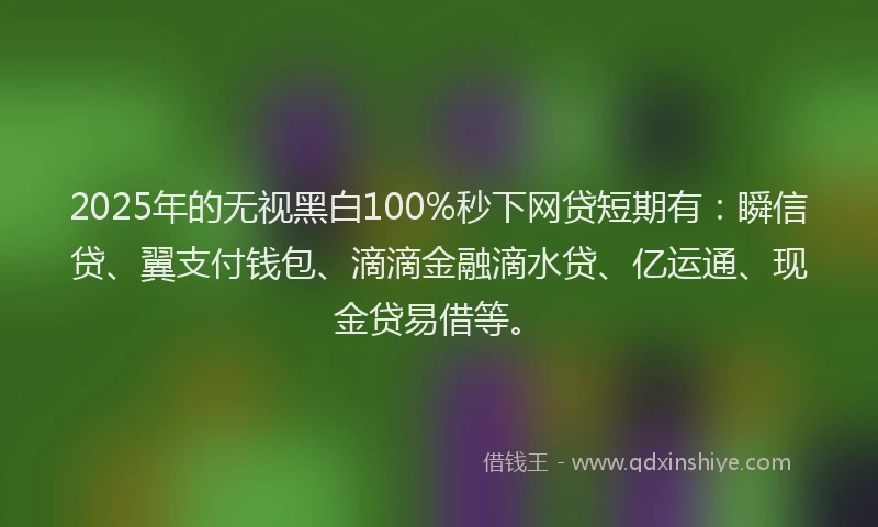 2025年的无视黑白100%秒下网贷短期有：瞬信贷、翼支付钱包、滴滴金融滴水贷、亿运通、现金贷易借等。