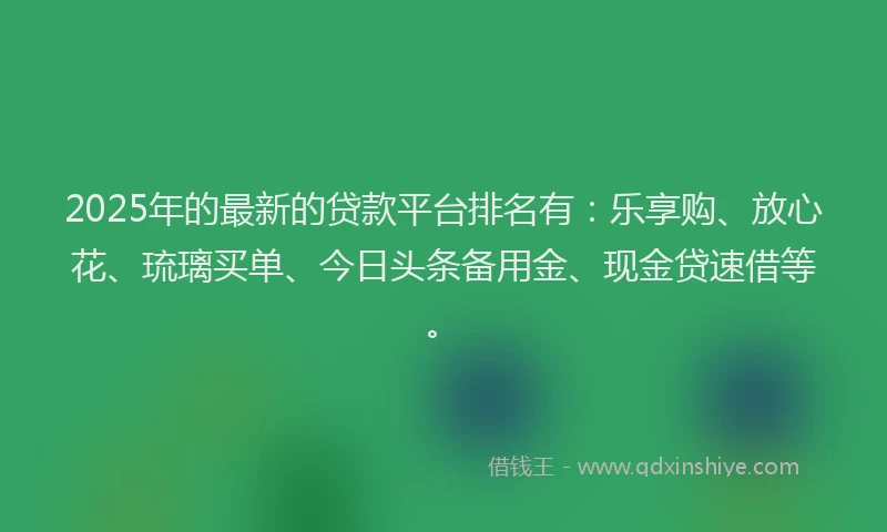2025年的最新的贷款平台排名有：乐享购、放心花、琉璃买单、今日头条备用金、现金贷速借等。