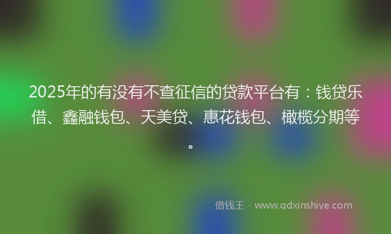 2025年的有没有不查征信的贷款平台有：钱贷乐借、鑫融钱包、天美贷、惠花钱包、橄榄分期等。