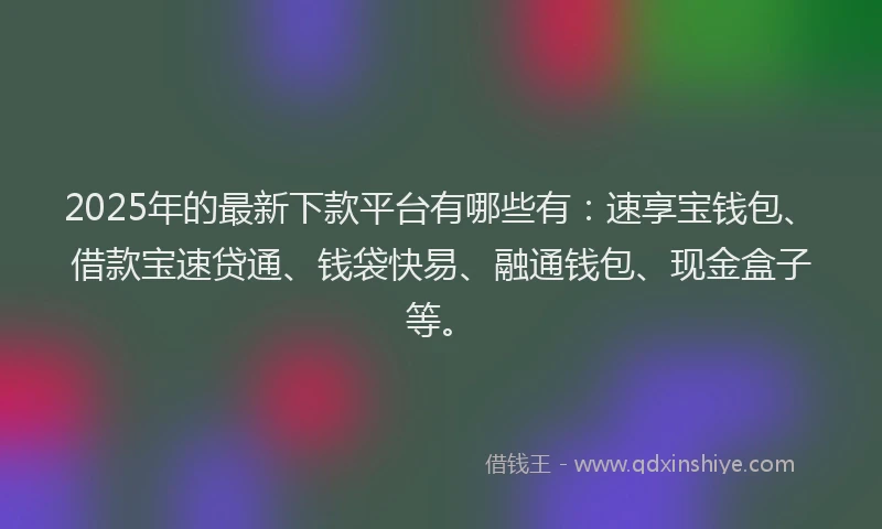 2025年的最新下款平台有哪些有：速享宝钱包、借款宝速贷通、钱袋快易、融通钱包、现金盒子等。