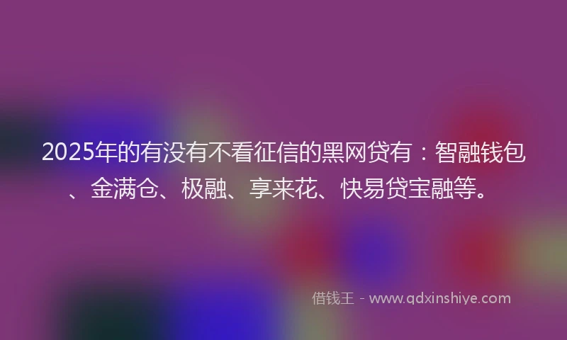 2025年的有没有不看征信的黑网贷有：智融钱包、金满仓、极融、享来花、快易贷宝融等。