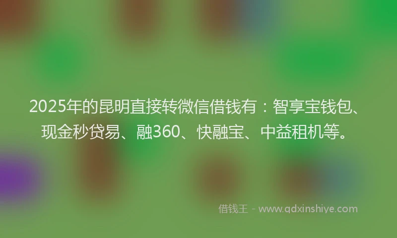 2025年的昆明直接转微信借钱有：智享宝钱包、现金秒贷易、融360、快融宝、中益租机等。