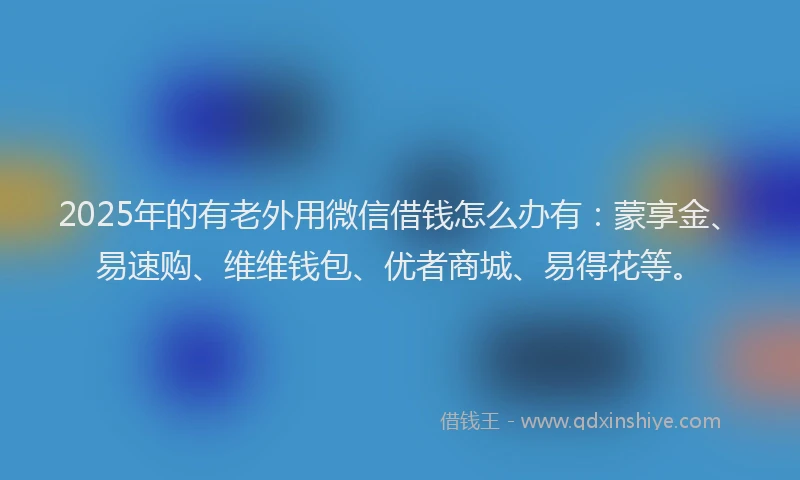 2025年的有老外用微信借钱怎么办有：蒙享金、易速购、维维钱包、优者商城、易得花等。