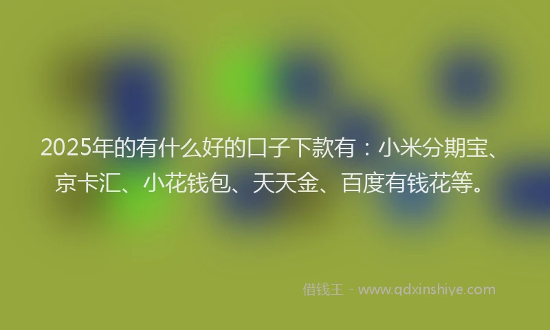 2025年的有什么好的口子下款有：小米分期宝、京卡汇、小花钱包、天天金、百度有钱花等。
