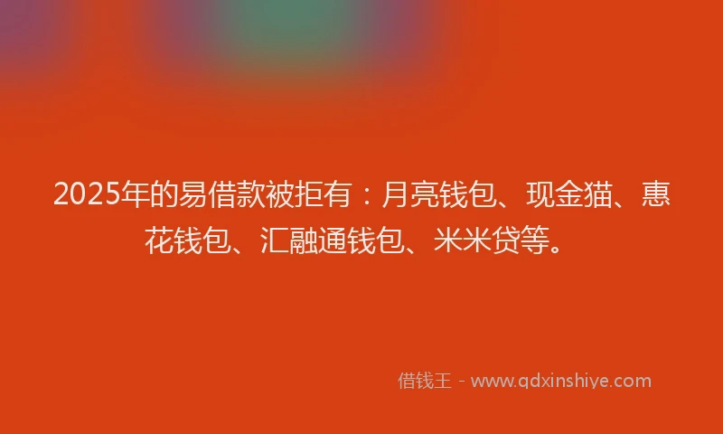 2025年的易借款被拒有：月亮钱包、现金猫、惠花钱包、汇融通钱包、米米贷等。