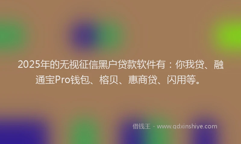2025年的无视征信黑户贷款软件有：你我贷、融通宝Pro钱包、榕贝、惠商贷、闪用等。