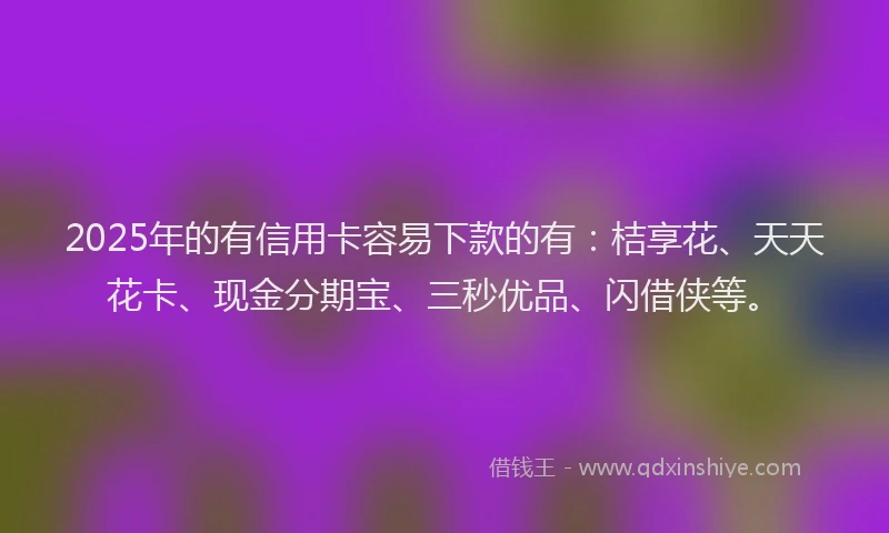2025年的有信用卡容易下款的有：桔享花、天天花卡、现金分期宝、三秒优品、闪借侠等。