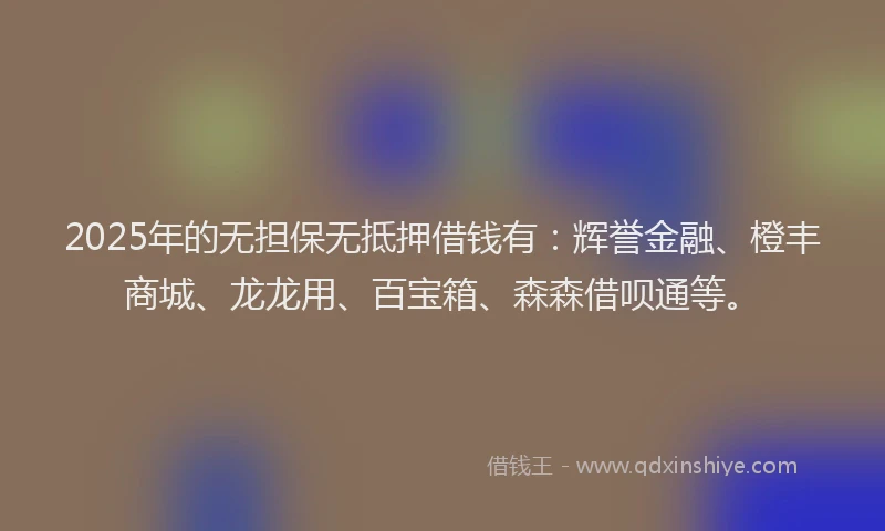 2025年的无担保无抵押借钱有：辉誉金融、橙丰商城、龙龙用、百宝箱、森森借呗通等。