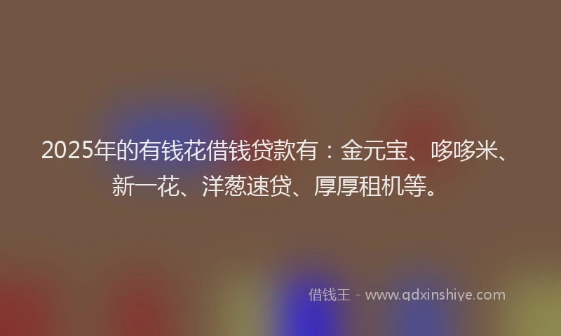 2025年的有钱花借钱贷款有：金元宝、哆哆米、新一花、洋葱速贷、厚厚租机等。