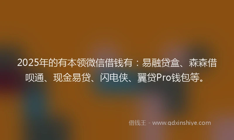 2025年的有本领微信借钱有：易融贷盒、森森借呗通、现金易贷、闪电侠、翼贷Pro钱包等。