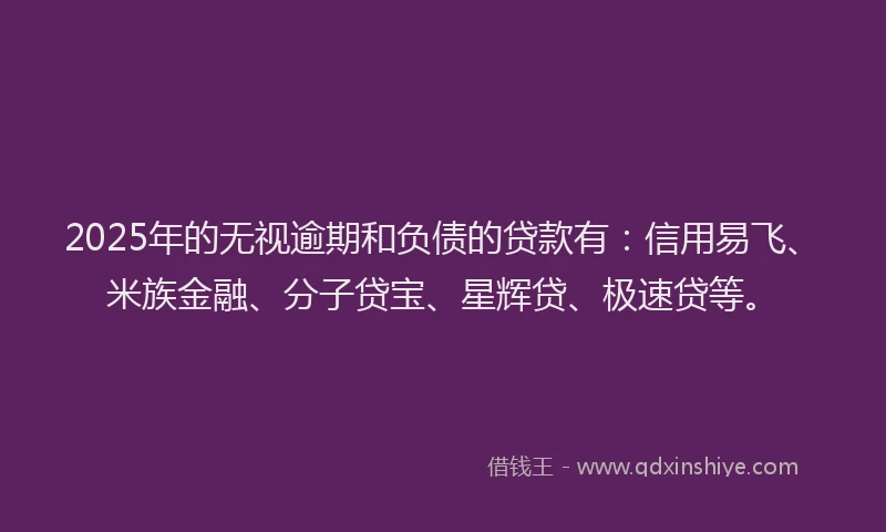 2025年的无视逾期和负债的贷款有：信用易飞、米族金融、分子贷宝、星辉贷、极速贷等。