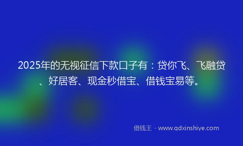 2025年的无视征信下款口子有：贷你飞、飞融贷、好居客、现金秒借宝、借钱宝易等。