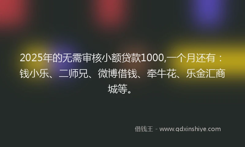 2025年的无需审核小额贷款1000,一个月还有：钱小乐、二师兄、微博借钱、牵牛花、乐金汇商城等。