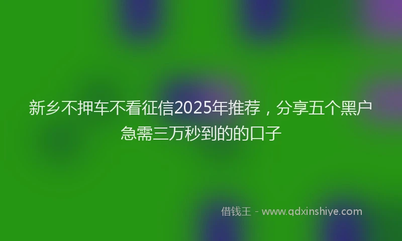 新乡不押车不看征信2025年推荐，分享五个黑户急需三万秒到的的口子