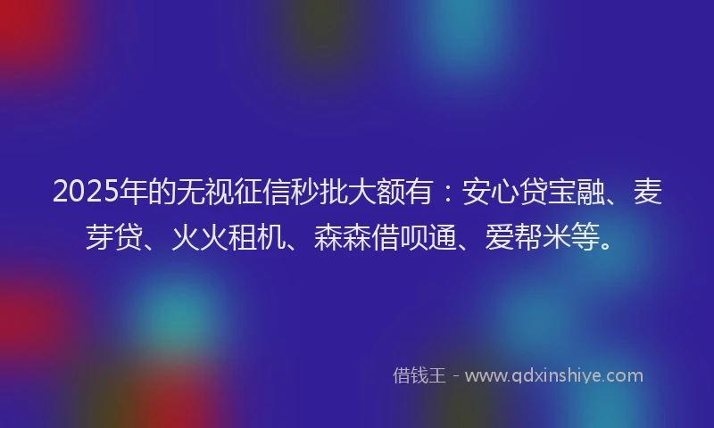 2025年的无视征信秒批大额有：安心贷宝融、麦芽贷、火火租机、森森借呗通、爱帮米等。