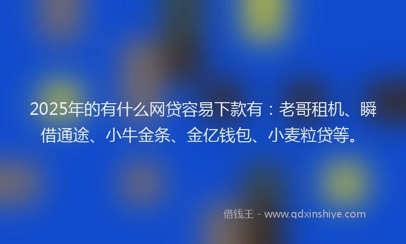 2025年的有什么网贷容易下款有：老哥租机、瞬借通途、小牛金条、金亿钱包、小麦粒贷等。