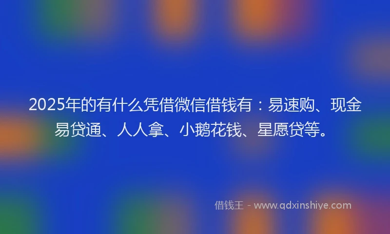 2025年的有什么凭借微信借钱有：易速购、现金易贷通、人人拿、小鹅花钱、星愿贷等。