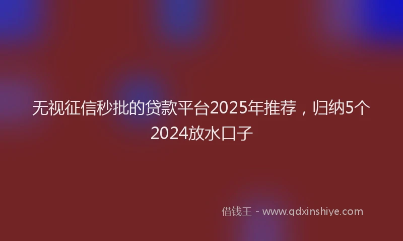 无视征信秒批的贷款平台2025年推荐，归纳5个2024放水口子