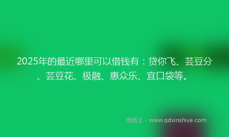 2025年的最近哪里可以借钱有：贷你飞、芸豆分、芸豆花、极融、惠众乐、宜口袋等。