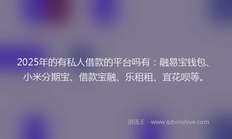 2025年的有私人借款的平台吗有：融易宝钱包、小米分期宝、借款宝融、乐租租、宜花呗等。