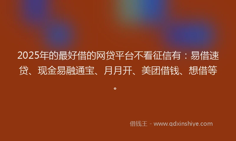 2025年的最好借的网贷平台不看征信有：易借速贷、现金易融通宝、月月开、美团借钱、想借等。