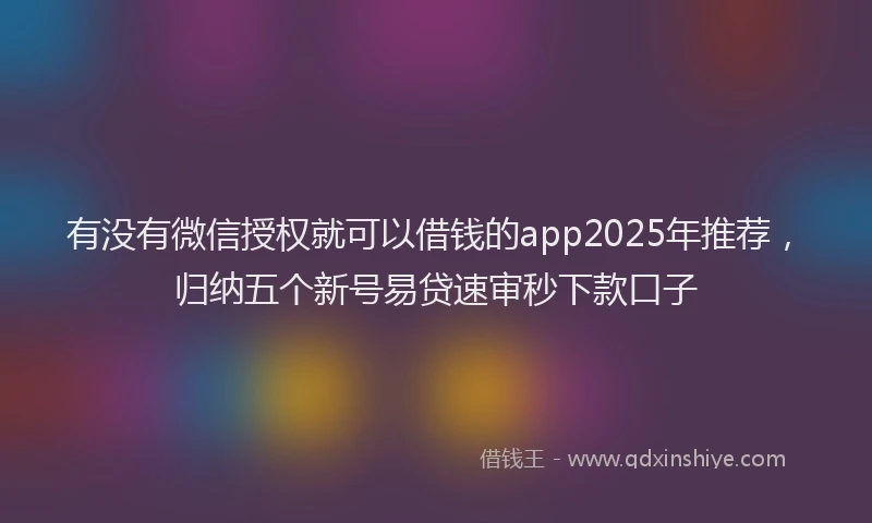 有没有微信授权就可以借钱的app2025年推荐，归纳五个新号易贷速审秒下款口子