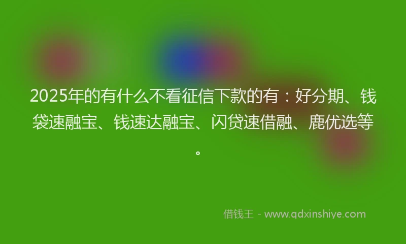 2025年的有什么不看征信下款的有：好分期、钱袋速融宝、钱速达融宝、闪贷速借融、鹿优选等。