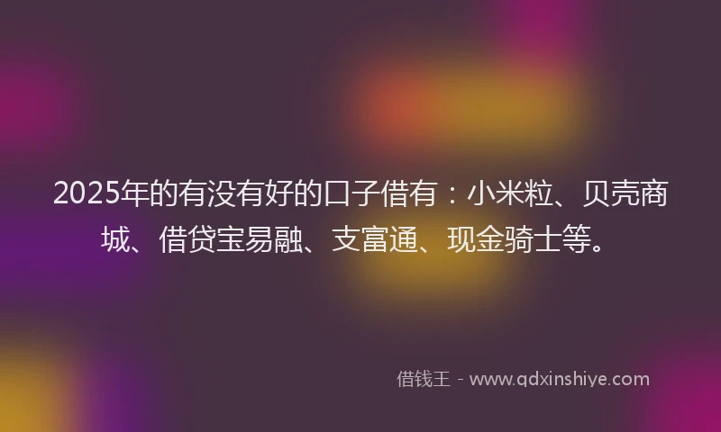 2025年的有没有好的口子借有：小米粒、贝壳商城、借贷宝易融、支富通、现金骑士等。