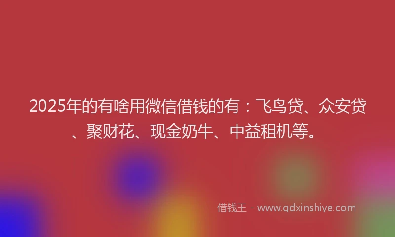 2025年的有啥用微信借钱的有：飞鸟贷、众安贷、聚财花、现金奶牛、中益租机等。