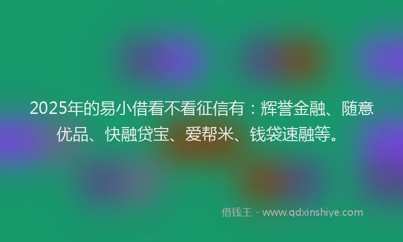 2025年的易小借看不看征信有：辉誉金融、随意优品、快融贷宝、爱帮米、钱袋速融等。