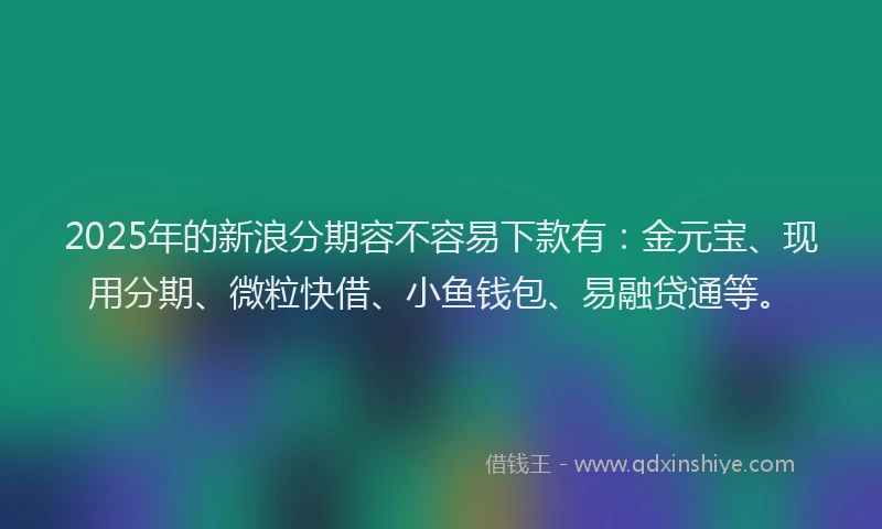 2025年的新浪分期容不容易下款有：金元宝、现用分期、微粒快借、小鱼钱包、易融贷通等。
