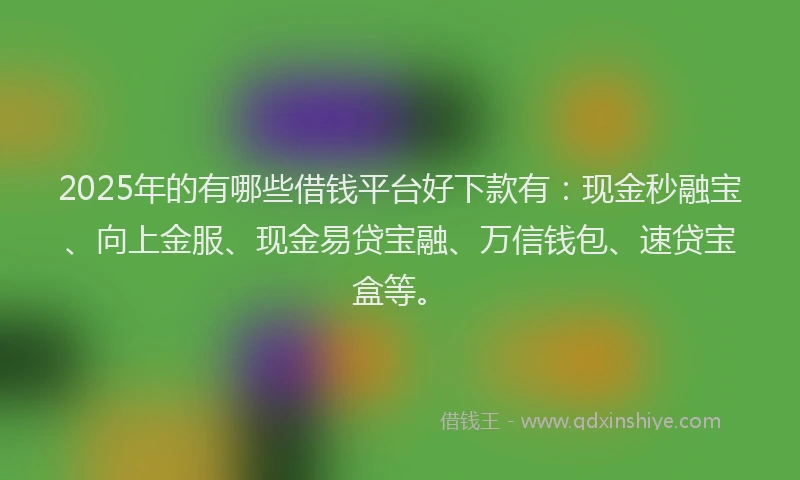 2025年的有哪些借钱平台好下款有：现金秒融宝、向上金服、现金易贷宝融、万信钱包、速贷宝盒等。