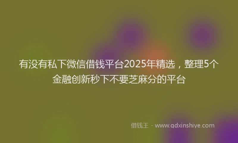 有没有私下微信借钱平台2025年精选，整理5个金融创新秒下不要芝麻分的平台