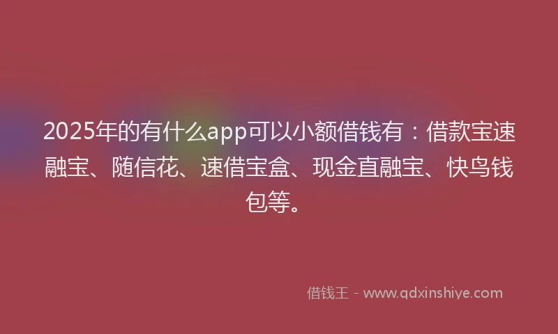 2025年的有什么app可以小额借钱有：借款宝速融宝、随信花、速借宝盒、现金直融宝、快鸟钱包等。
