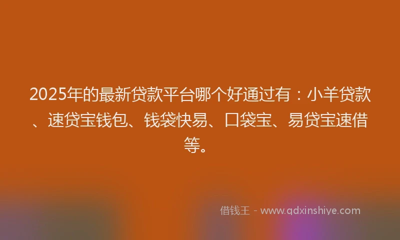 2025年的最新贷款平台哪个好通过有：小羊贷款、速贷宝钱包、钱袋快易、口袋宝、易贷宝速借等。