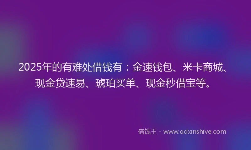 2025年的有难处借钱有：金速钱包、米卡商城、现金贷速易、琥珀买单、现金秒借宝等。