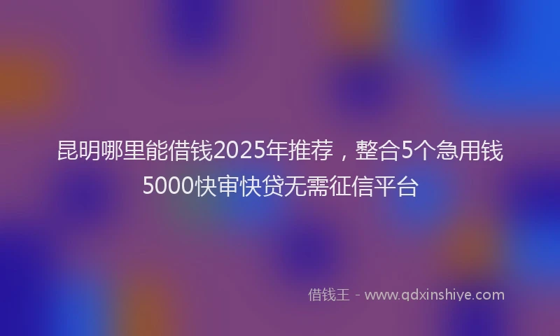 昆明哪里能借钱2025年推荐，整合5个急用钱5000快审快贷无需征信平台