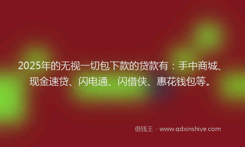 2025年的无视一切包下款的贷款有：手中商城、现金速贷、闪电通、闪借侠、惠花钱包等。