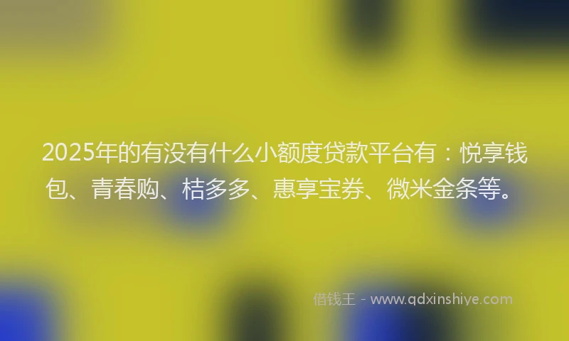 2025年的有没有什么小额度贷款平台有：悦享钱包、青春购、桔多多、惠享宝券、微米金条等。