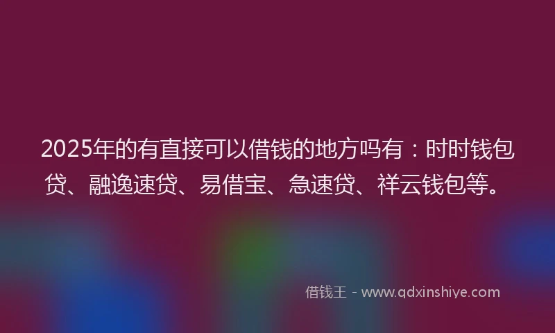 2025年的有直接可以借钱的地方吗有：时时钱包贷、融逸速贷、易借宝、急速贷、祥云钱包等。
